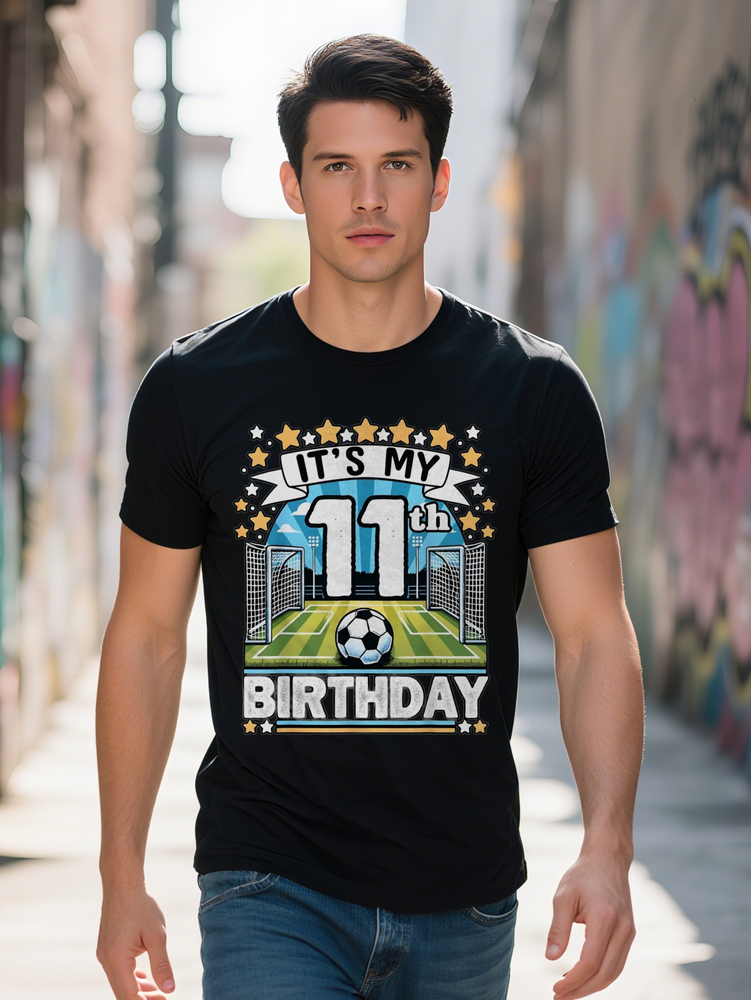 Men s Casual Crew Neck T-Shirt Knit Fabric Regular Fit with Soccer Theme Print for Summer Tee