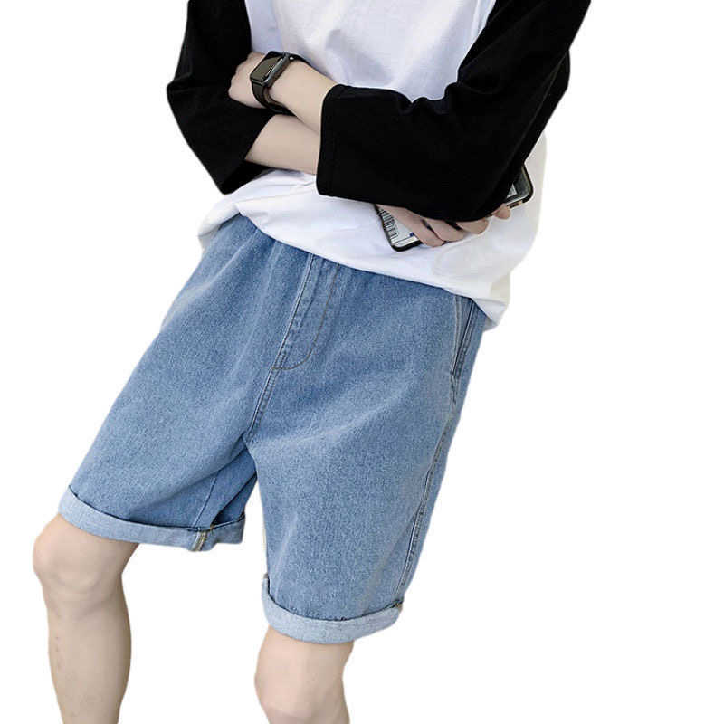 Jeans shorts for men, outerwear style, Korean version, loose and trendy straight-legged five-inch pants, versatile and casual wide-leg, Instagram over