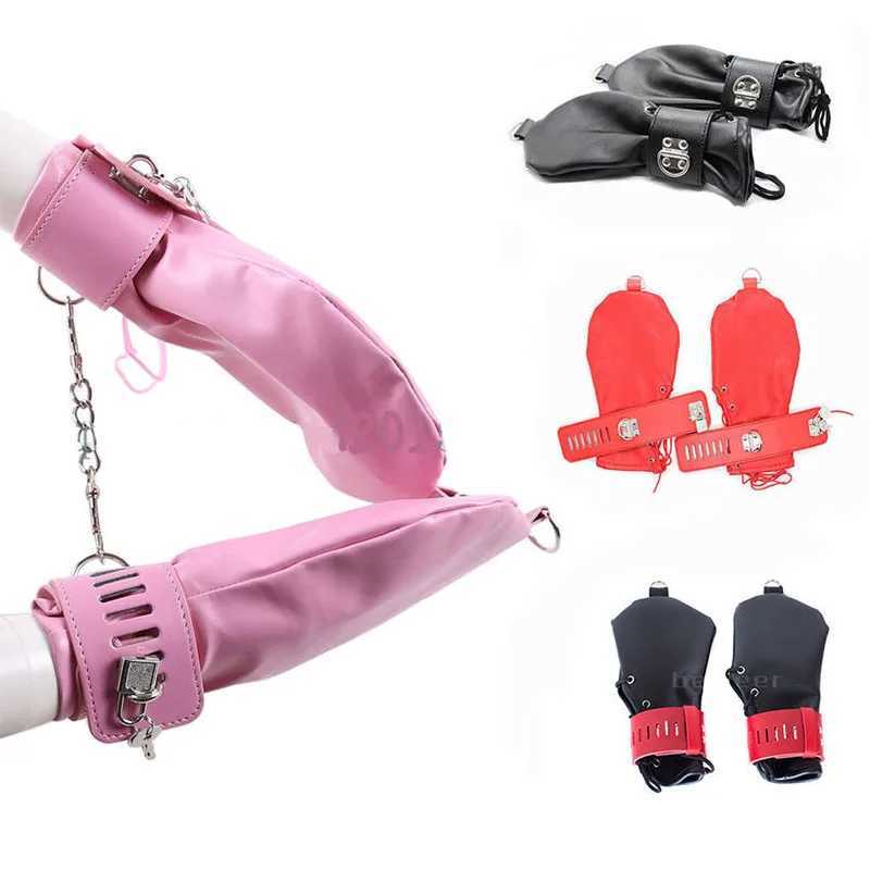 1 Pair of Soft Faux Leather Dog Gloves Padded Lined Fist Mitts Puppy Dog Paws Restraint Lockable Mittens Hand Cuffs Slave Sex Toys XJ250813