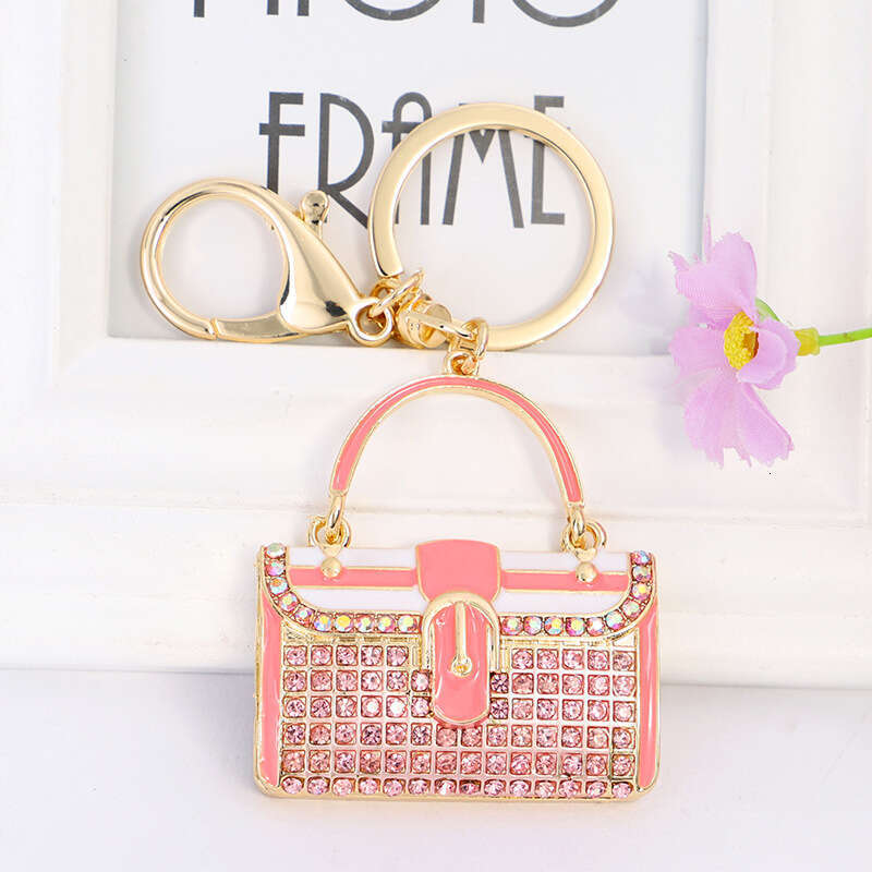 Creative Small Bag Shape Full Dia Alloy Light Exquisite Handbag Keychain Car Pendant Gift