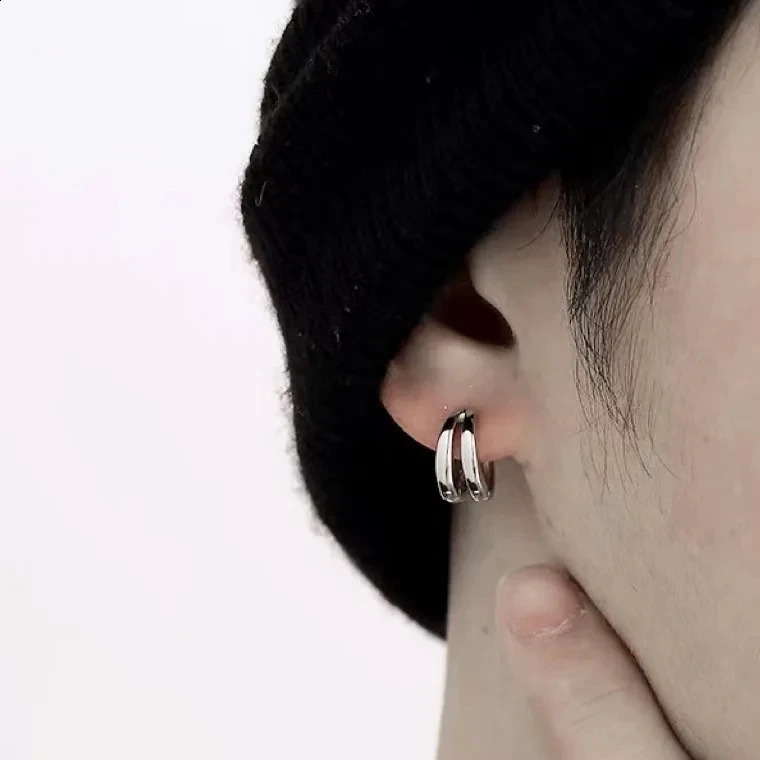 Vintage Gothic Silver Color Circle Stud Earrings For Men Punk Rock Style Party Jewelry Aesthetic Accessories 250812