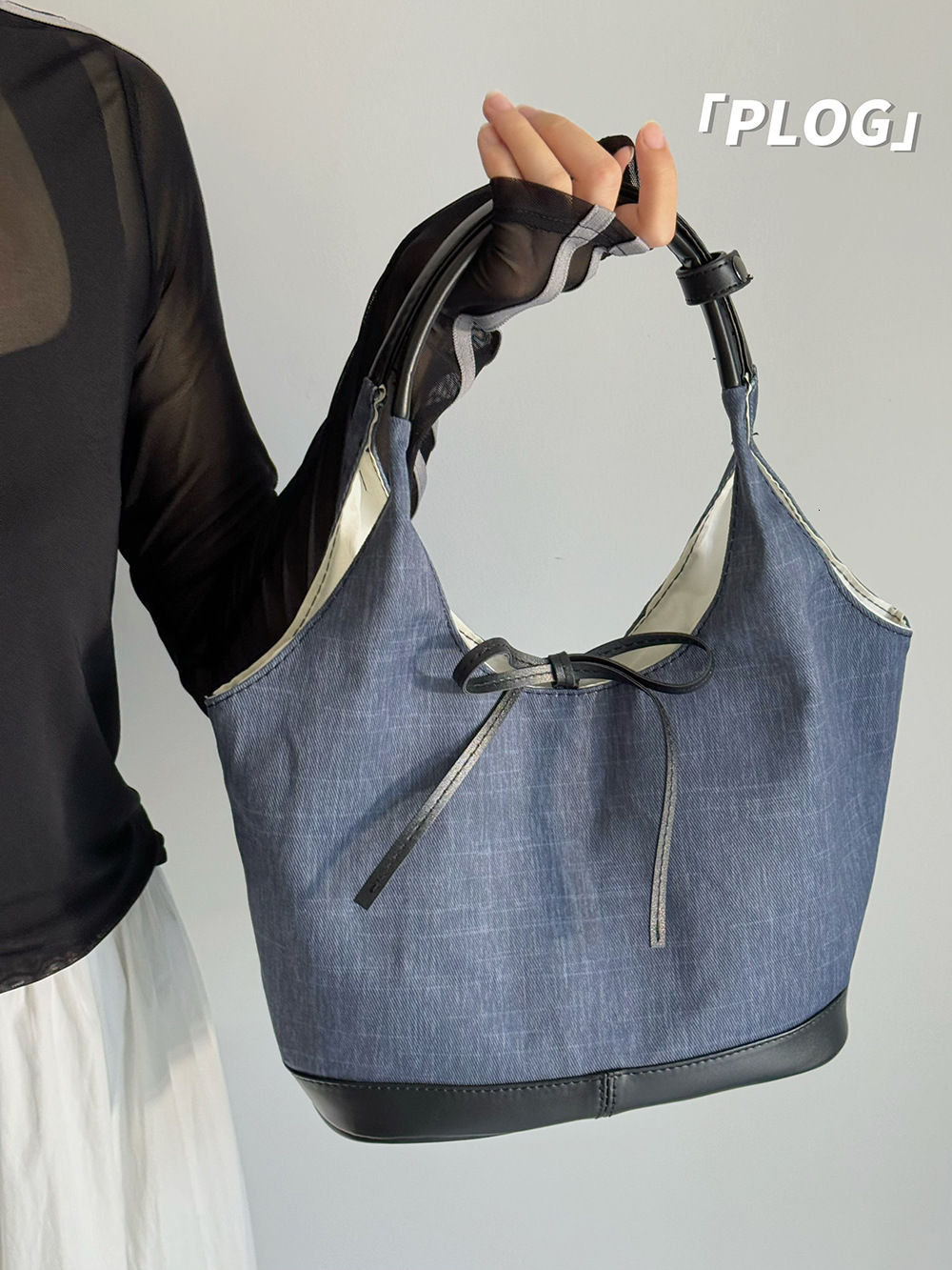 Korean Style Bowknot Niche Herringbone Canvas Patchwork Single Shoulder Underarm Tote Fashion Commuter Handbag Crossbody Bag ddmymarket