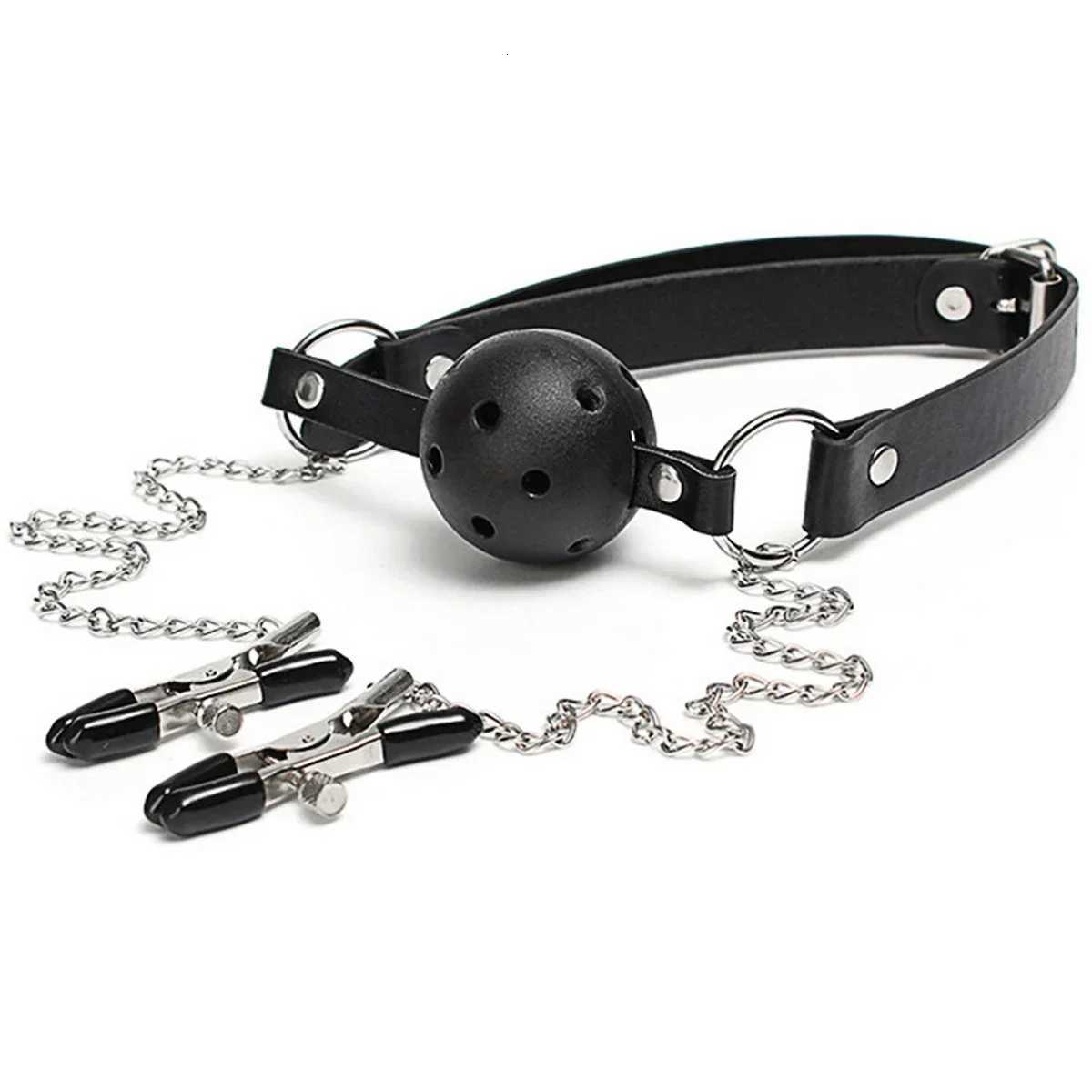 Neck to Wrist Restraints Kit with Nipple Clamps Gag Sex Toys for Women Adjustable Back Handcuffs Collar Bondage SM Sex Game Toys W250813