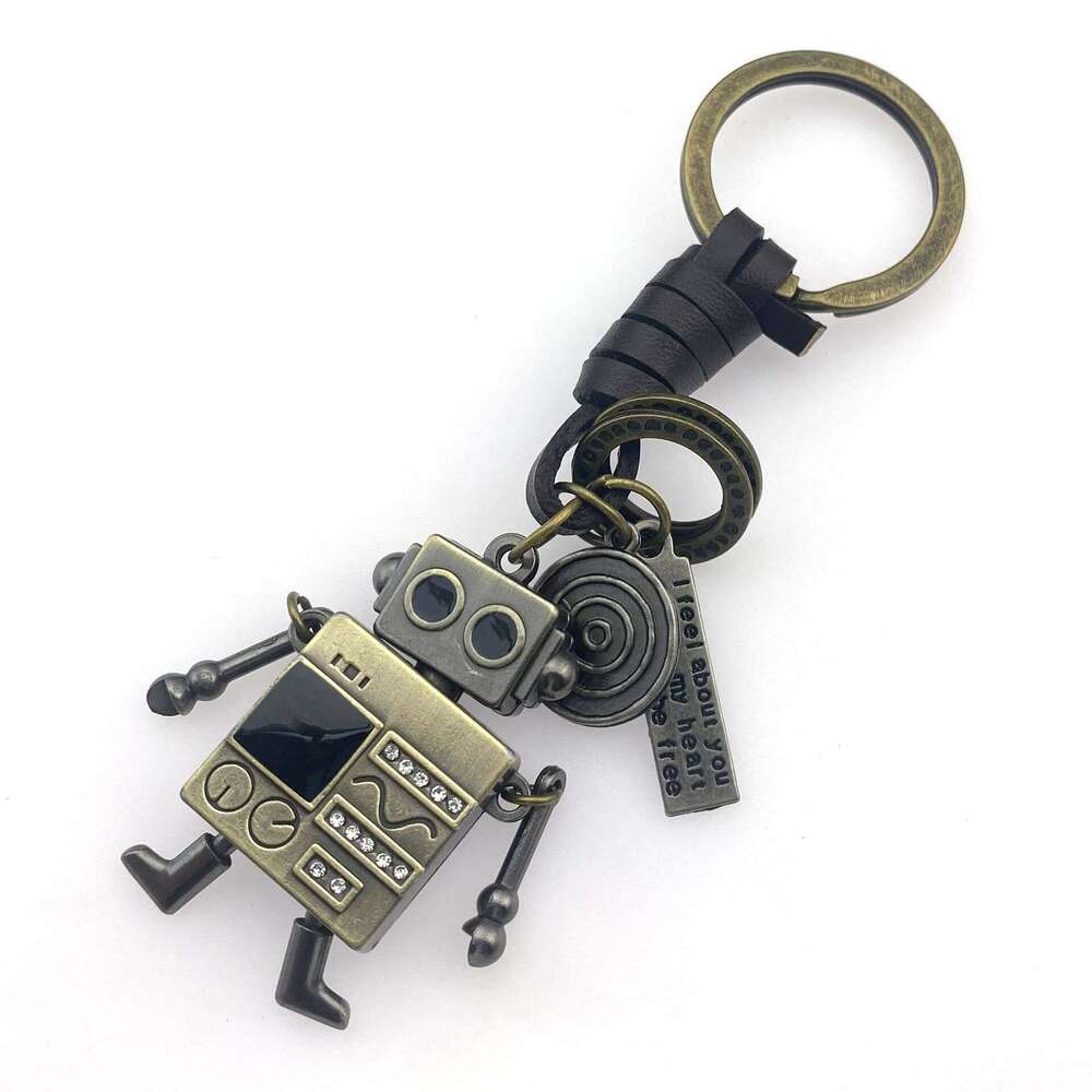 Minimalist Woven Hand and Foot Movable Robot Leather Creative Inlaid Dia Keychain Bag Pendant