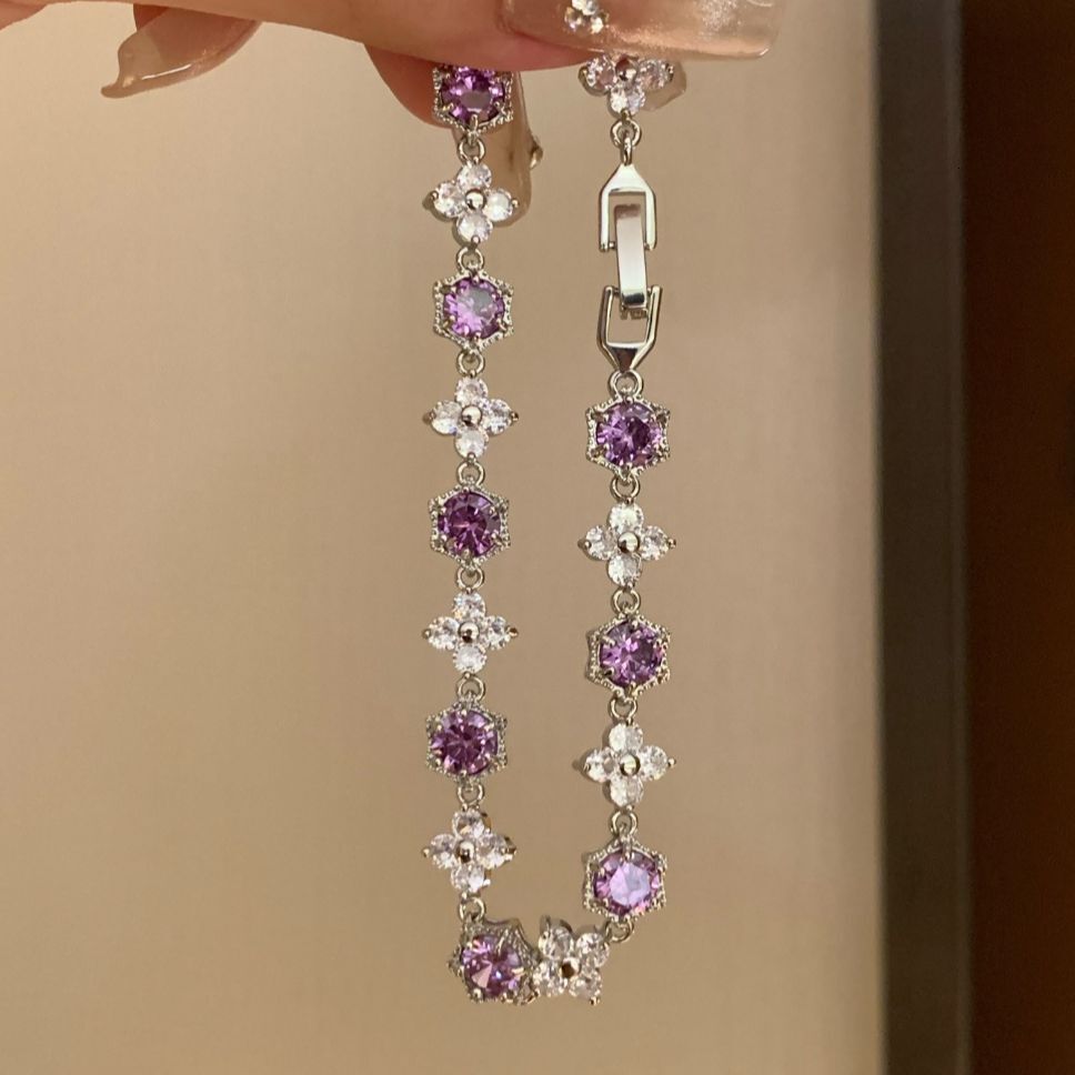 Zircon Flower Hexagonal Clasp Fashion Versatile Elegant Bracelet Light High-end Jewelry - view 7