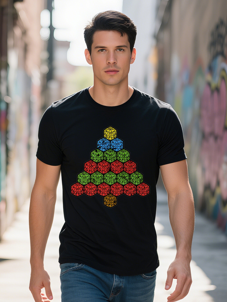 Casual Versatile Round Neck T-shirt Yellow Blue Dice Print Pattern Top Men's Gift f6d4d