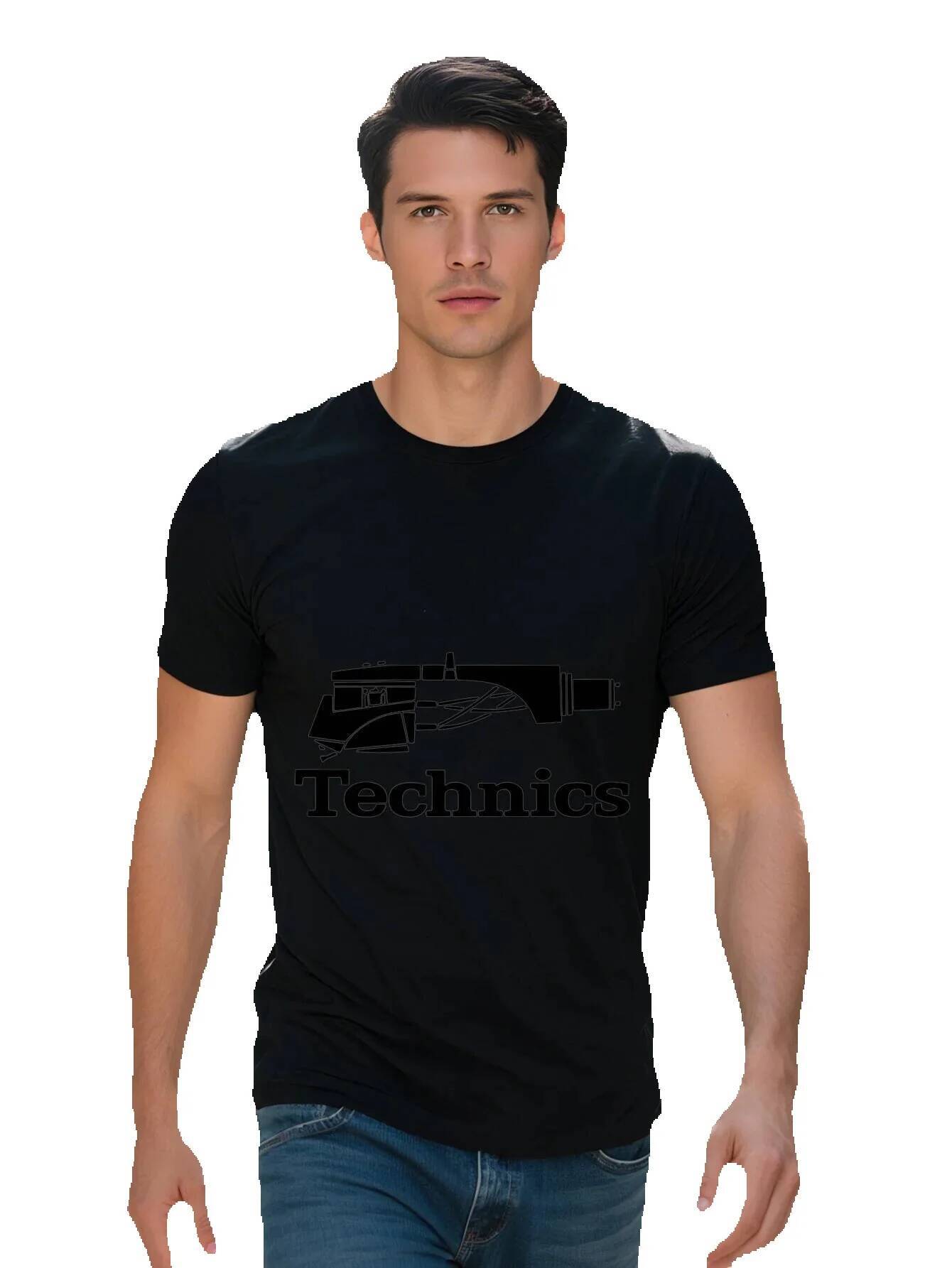 Men S Crew Neck T Shirt with TECHNOLOGY Graphic Print Black Short Sleeve Summer Tee Regular Fit Polyester Fabric 462b1