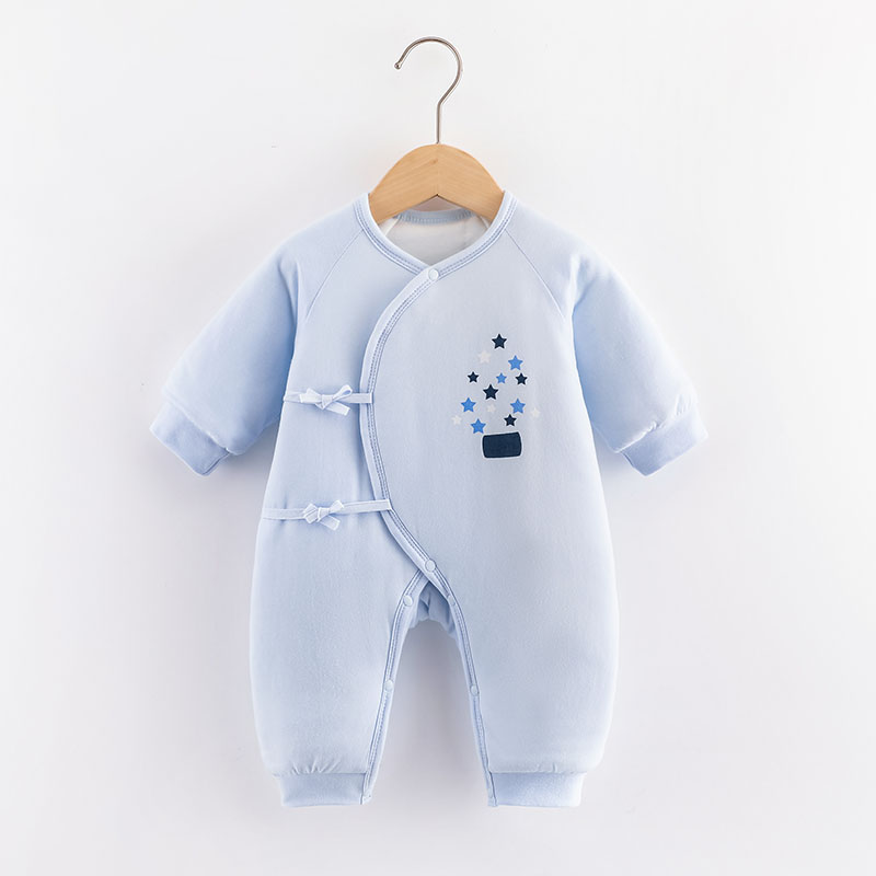 Thick Cotton-Filled Infant One-Piece Suit with Adjustable Cuffs for Cold Weather Protection