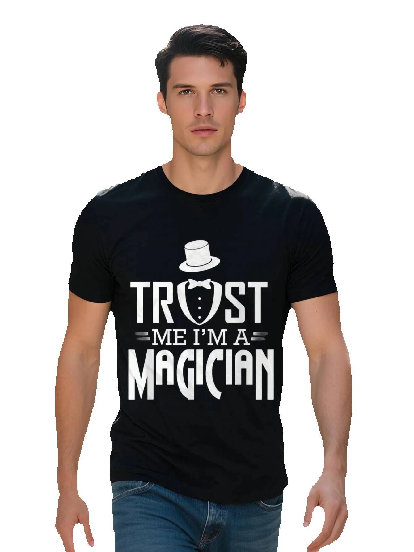 Men s g Cotton T Shirt Magic Trick Graphic Tee with Trust Me I'm a Magician Print Top Hat Design Short 3c866
