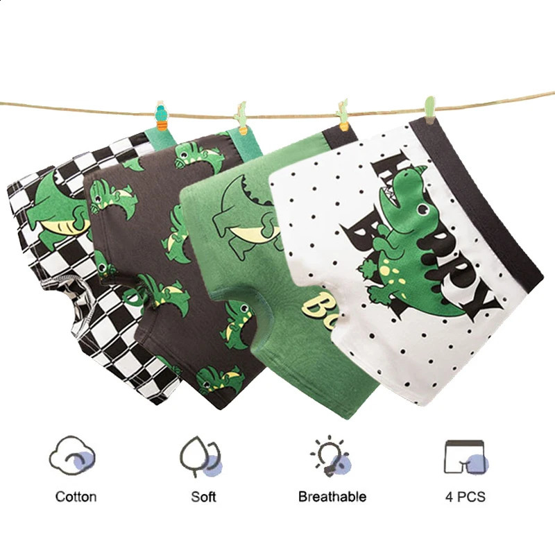 4Pcs Boys Cotton Boxers Panties Cartoon Dinosaur Printed Kids Underwear Soft Childrens Underpants Shorts Teenager 214Y 250812