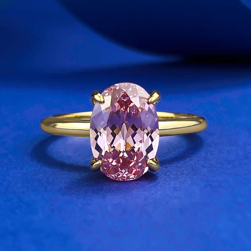 Mujing Jewelry S Pure Sier Gold-Plated High Carbon Dia 7*10mm Oval Morganite Pink Pigeon Egg Ring