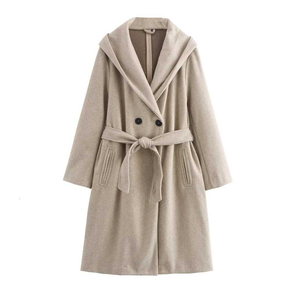 2024 RARF Autumn New Womens European and American Fashion Collar Hoodie with Belt Bow Pocket Soft Windcoat Coat Z250813