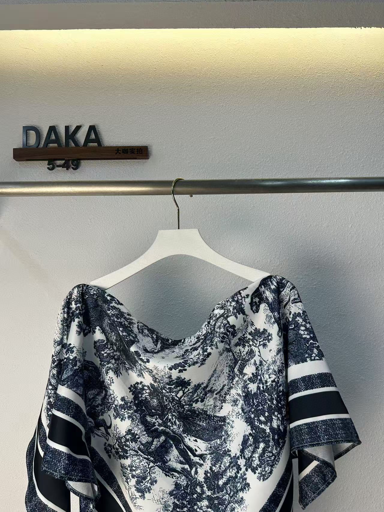 Design brand best quality D*r ink series printed oblique shoulder shirt women's summer new loose casual slim niche