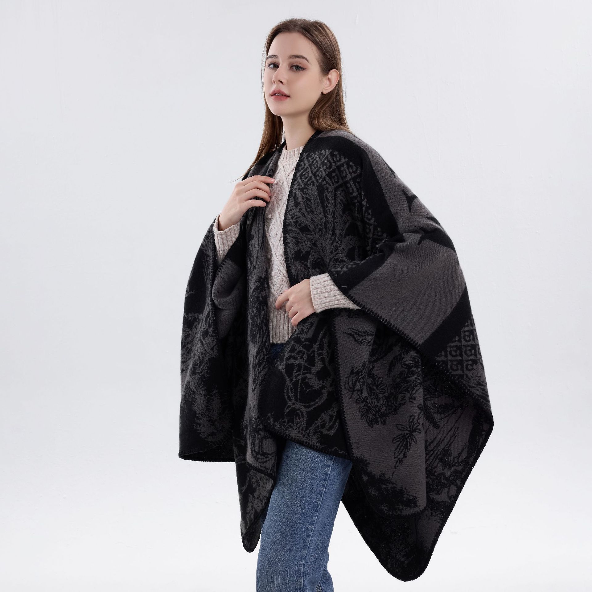 K1648 Jiangnan Water Village Knitted Shawl High-end National Style Cape Western Sichuan Yunnan Travel Outfit Imitation Cashmere Cape Women