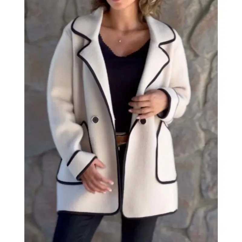 Winter Jackets Stylish Mid-Length Coat New Suit Collar Stitching Long-Sleeved Commuter Elegant Chic Double-Sided Woolen Coats Z250813