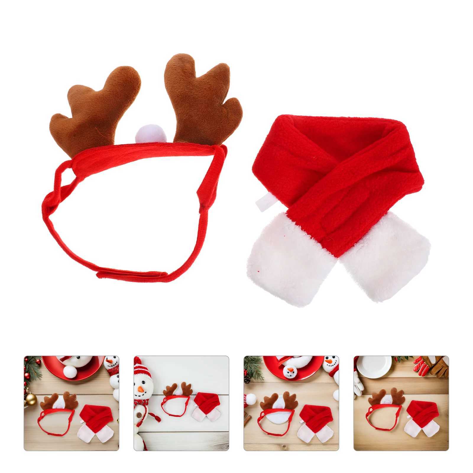 2Set Dog Christmas Outfits Pet Reindeer Elk Antlers Headband and Scarf Set Costumes Accessories for Dogs Cats Christmas PartyXJ250813