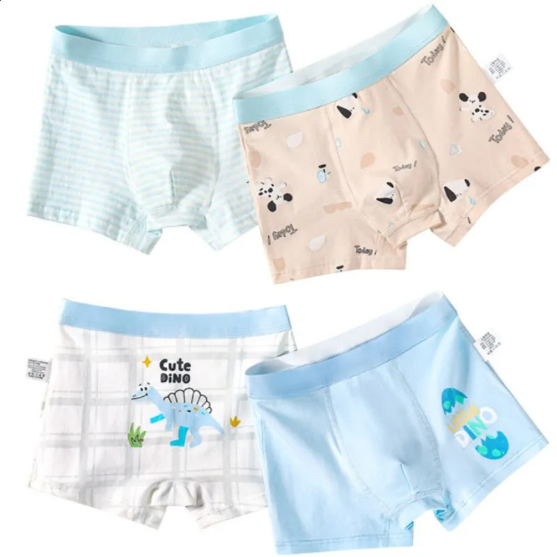 4PCS Kids Cotton Soft Antibacterial Panties for Teens Boy Cute Print Briefs Thin Breathable Underwear 3y Young Children Clothes 250812