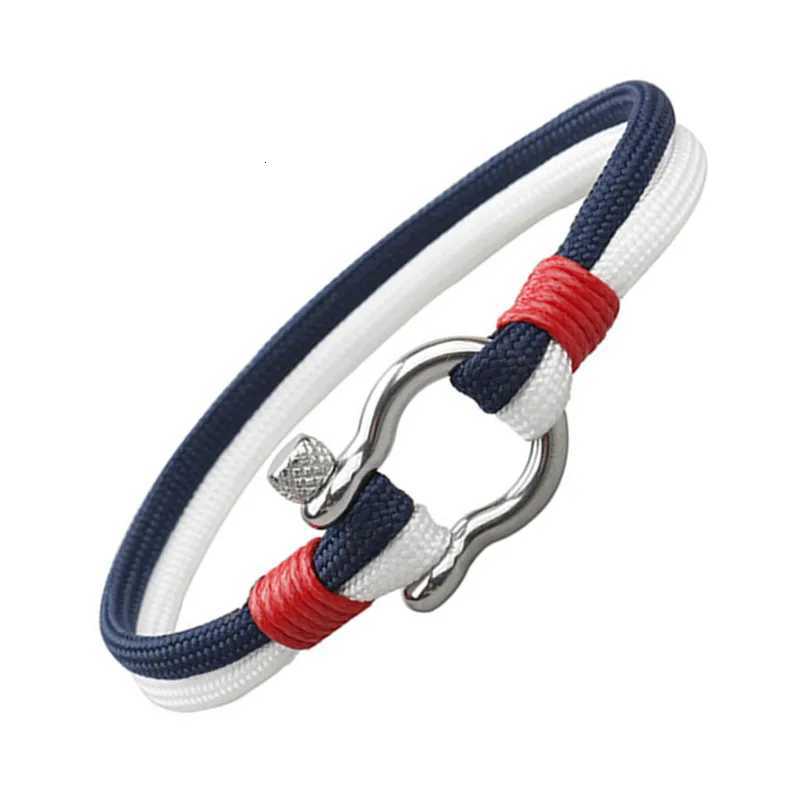 Navy Style Sport Camping Parachute Cord Survival Bracelet Men Stainless Steel Shackle Buckle Jewelry Mens BraceletXJ250813
