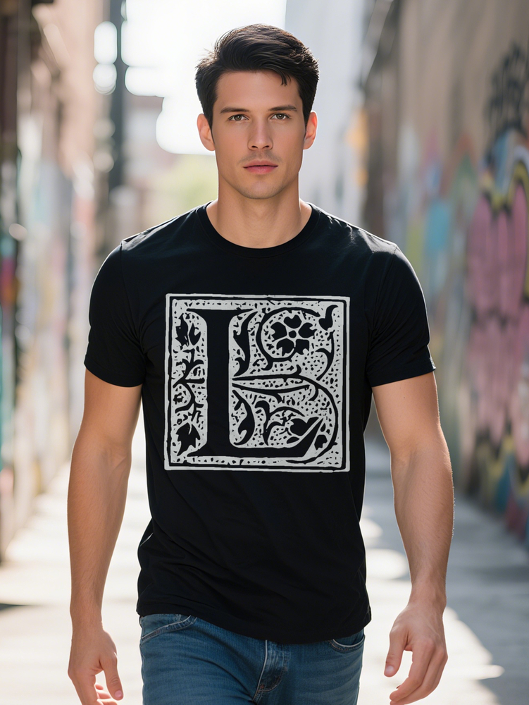 Men s Casual Short Sleeve T Shirt with Ornate Floral Print Monogram Black White Round Neck Summer Top Breathable