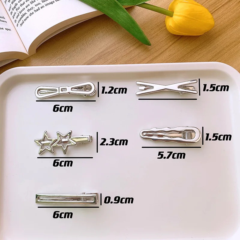 3pc Girls Silver Color Hair Clips Women Cute Metal Hair Clips Kid Alligator clip Barrettes Hair Grips Hair Accessories Headwears 250812