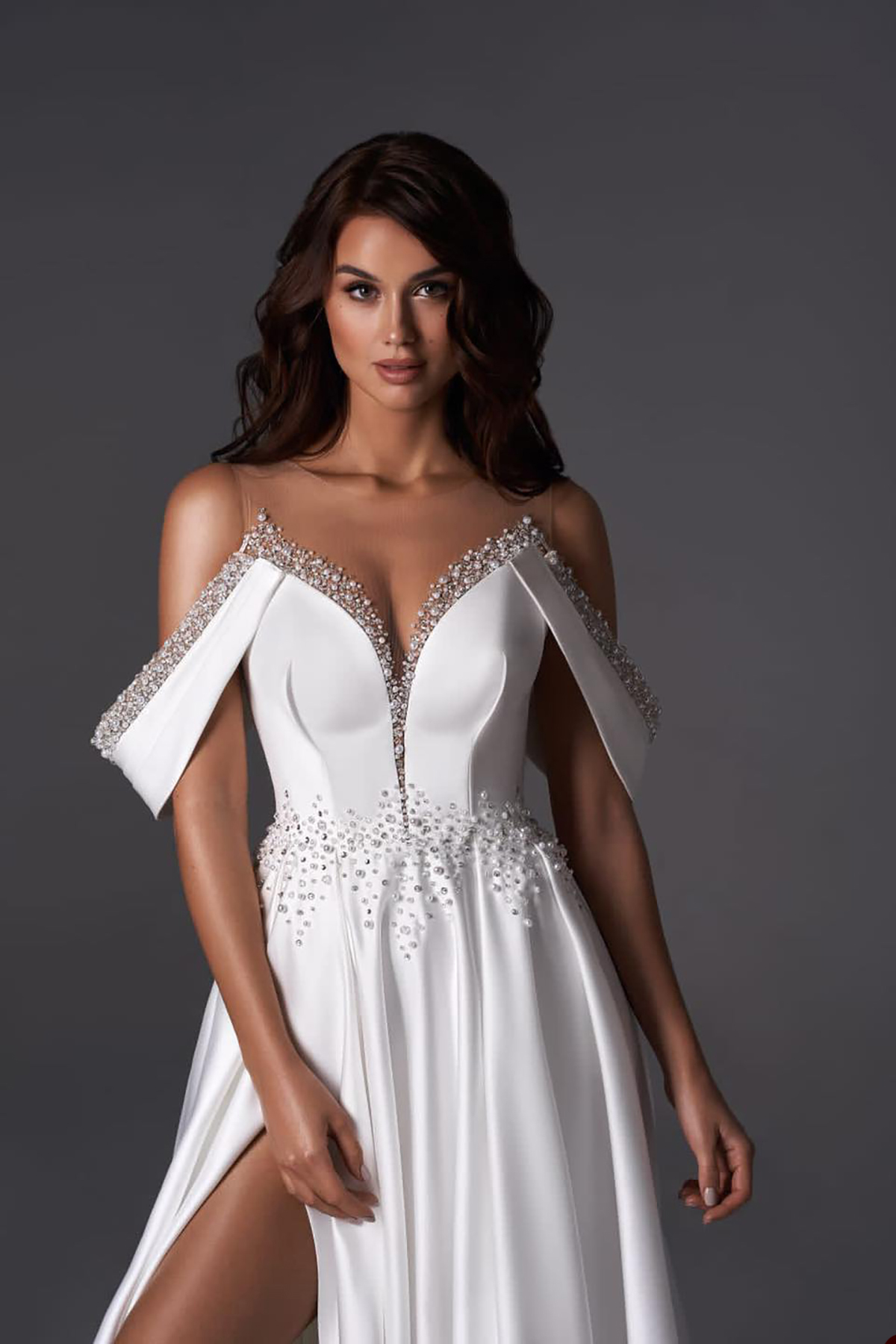 Beaded Boho Wedding Dresses A Line Princess Style Off-Shoulder High Slit Bridal Gowns Sweep Train Custom Made Beach Garden Dresses