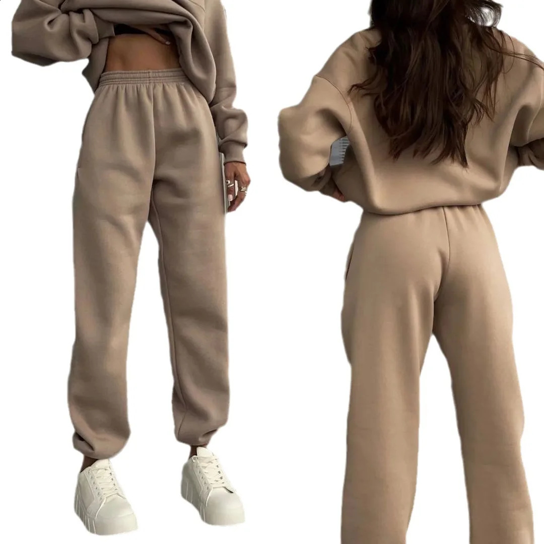 2pcs Womens Clothing Set Casual Fashion Long-Sleeved Sweater Elastic Trousers Autumn Winter Solid Color 250809