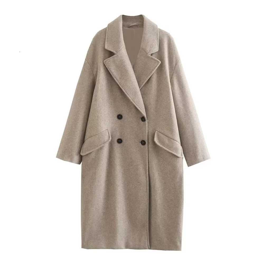 2023 Winter New Product Womens Fashion and Casual Versatile Flip Collar Double-breasted Button Long Woolen Coat Z250813