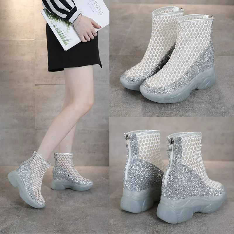 Summer Women Boots Mesh Boots Platform Shoes Fashion Hollow Ankle Boots Ladies Modern Booties Plataforma Zapato Mujer 250812