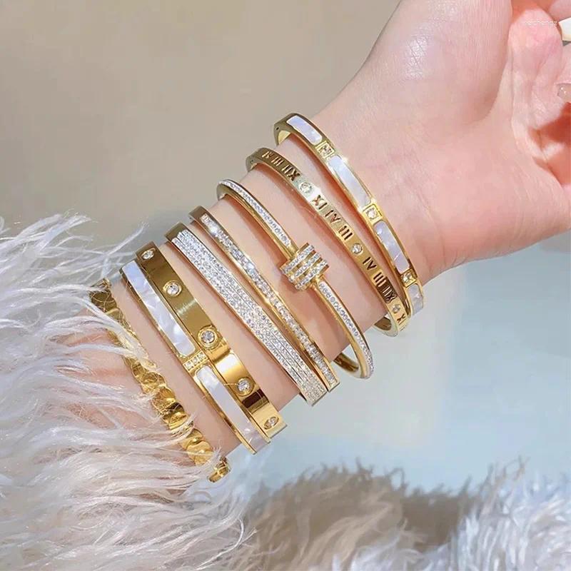 Bangle Luxury Gold Plated Bangles Jewelry Women's Hand Bracelet Stainless Steel Gifts For Women Fashion Accessories Mother's Day