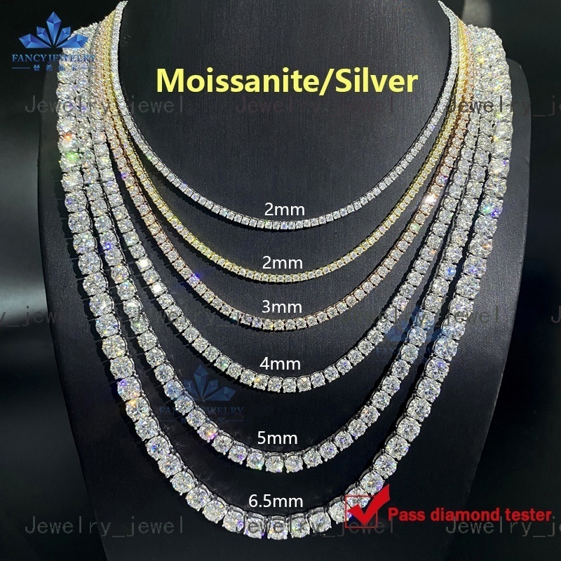 Designer jewelry Cheapest Price Hip Hop 925 Sterling Silver 2mm 3mm 4mm 5mm 6.5mm VVS Moissanite Diamond Necklace Moissanite Tennis Chain