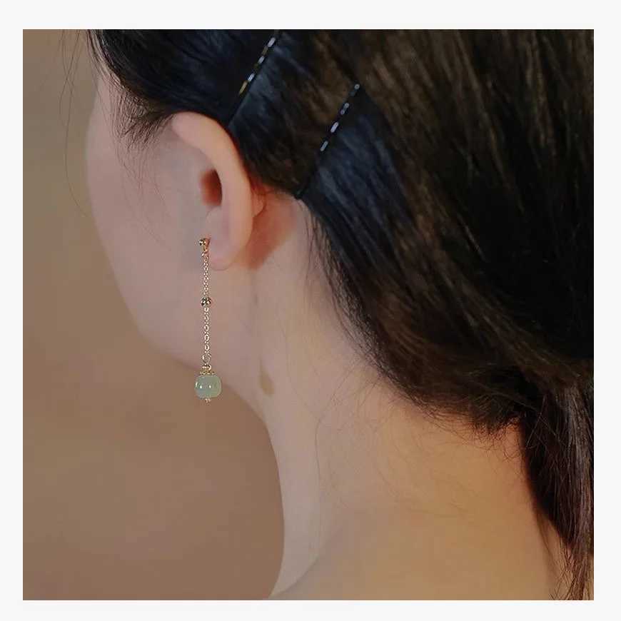 Imitation Hetian Jade Pearl Drop Earrings Ancient Chinese Style Hanfu Cosplay Accessories Ethnic Fashion Jewelry For Women Girls Y250812