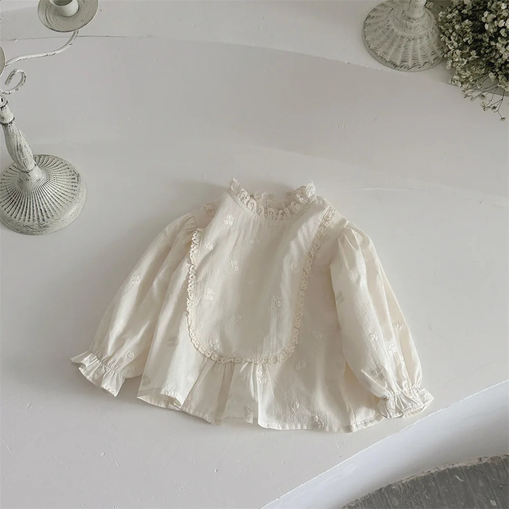 Spring Autumn Infant Clothes Long Sleeve Tshirt For Girls born Baby Kids Lace Stand Collar Embroidery Shirt Outfit 250812