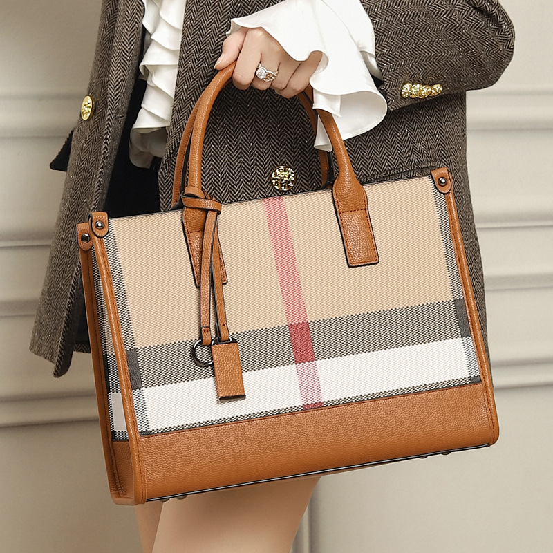 new Ladies' Checkered Tote Bag with Large Capacity - High - end Women's Handbag Shoulder Bag Cross - body Bag