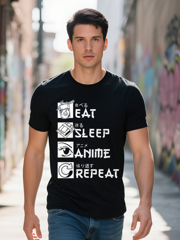 Short Sleeve Eat Sleep Anime Repeat Print Men s Casual Crew Neck T Shirt Summer Outdoor Podking 3df4f
