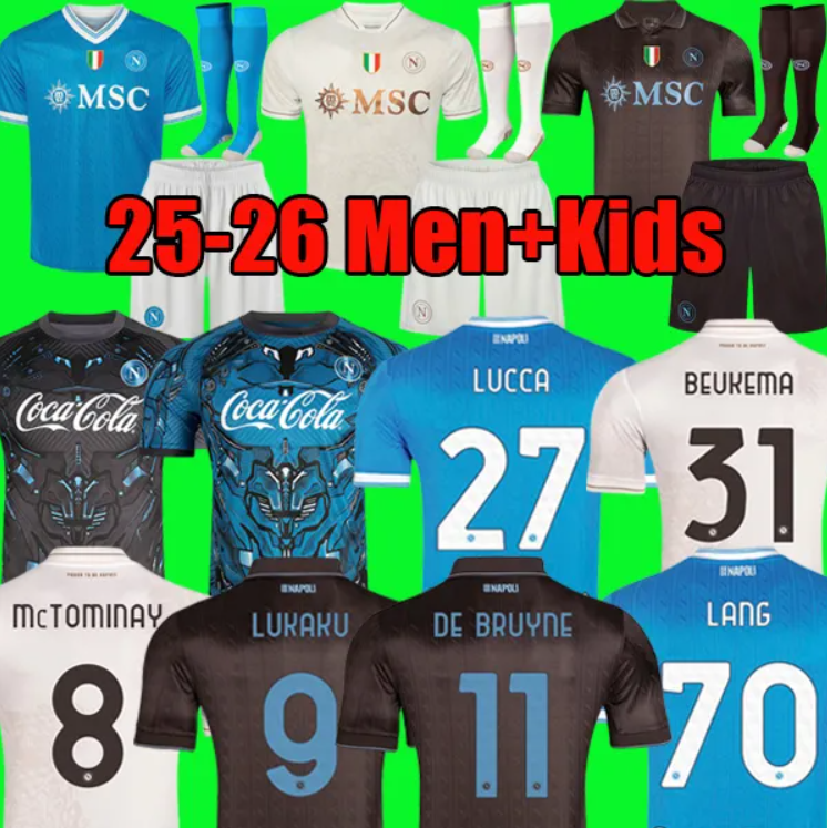 LUKAKU DE BRUYNE Napoli 25 26 soccer jerseys Maglia LANG LUCCA Naples 2026 BEUKEMA NERES Football Shirts McTOMINAY Napoli jersey top kit men kids Training Shirt