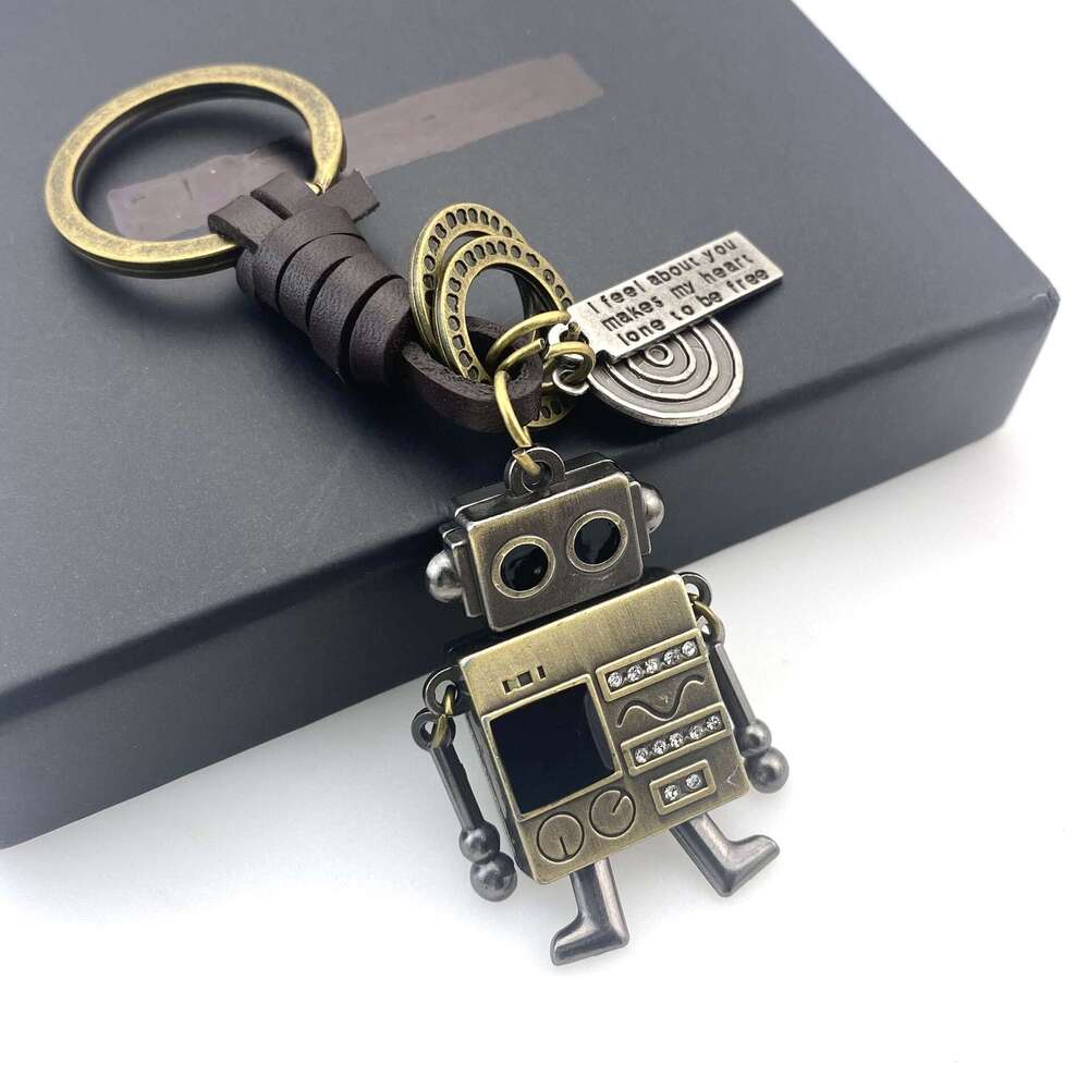 Minimalist Woven Hand and Foot Movable Robot Leather Creative Inlaid Dia Keychain Bag Pendant