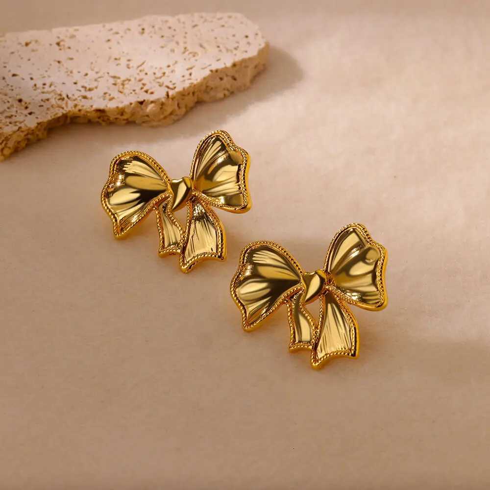 Bow Stainless Steel Stud Earrings for Women Creative Trendy Bownot Wedding Stud Earrings Trendy Banquet Jewelry Gifts BFF mujer Y250812