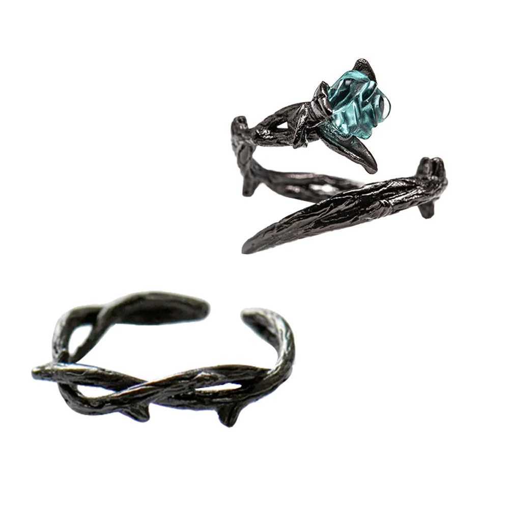 2Pcs Rose Couple Rings Black Open Tail Finger Decor Wedding Anniversary Fashion Jewelry Unique Design Durable Premium W250812