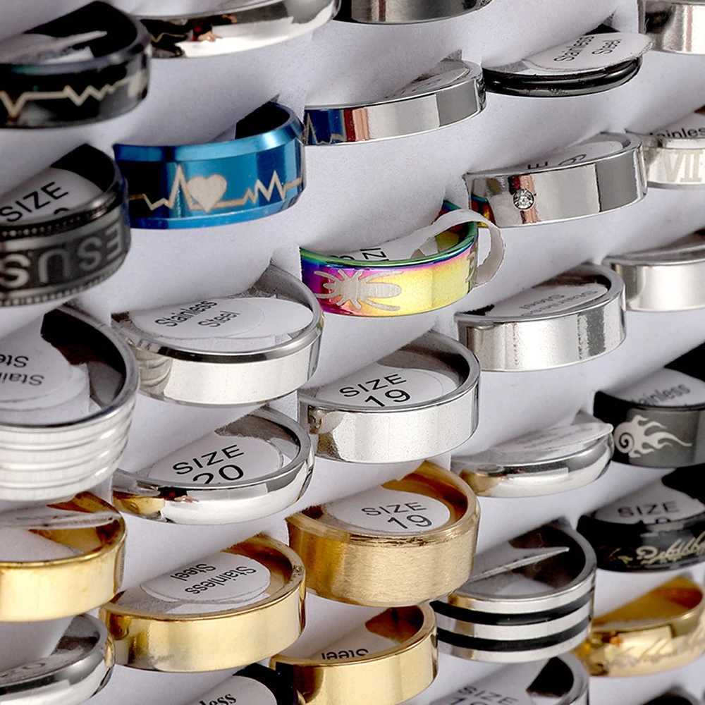 100pcs/Lots Fashion Jewelry Wholesale Stainless Steel Rings Party Gift Wedding Rings Mixed Style Mens Womens Rings W250812