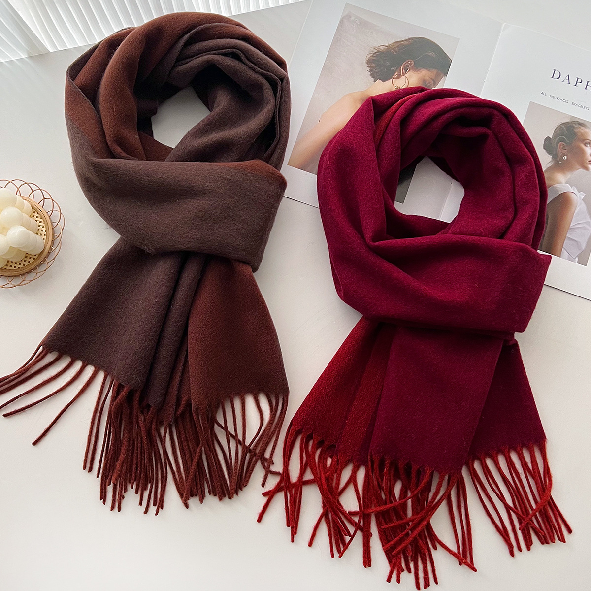 K1644 2025 new color matching 100% wool scarf autumn and winter all-match warm neck scarf couple atmosphere stylish shawl