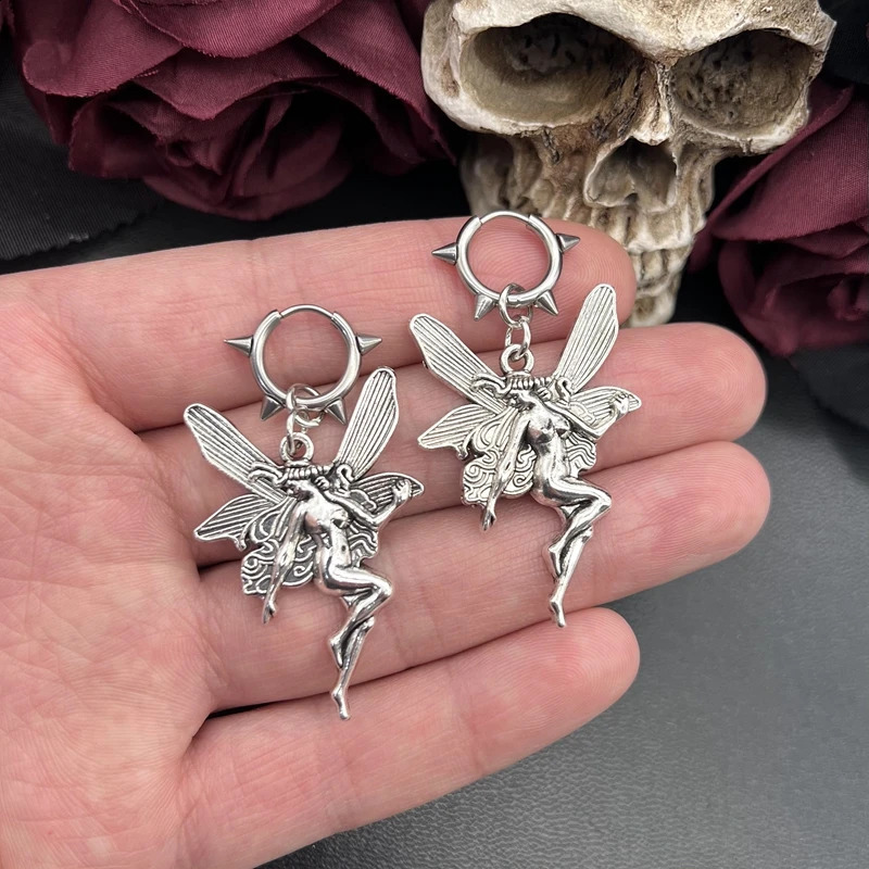 Punk Vintage Butterfly Fairy Angel Earrings Grunge Ladies Anime Jewelry Y2k Aesthetic Accessories Goth Gothic Accessories 250812