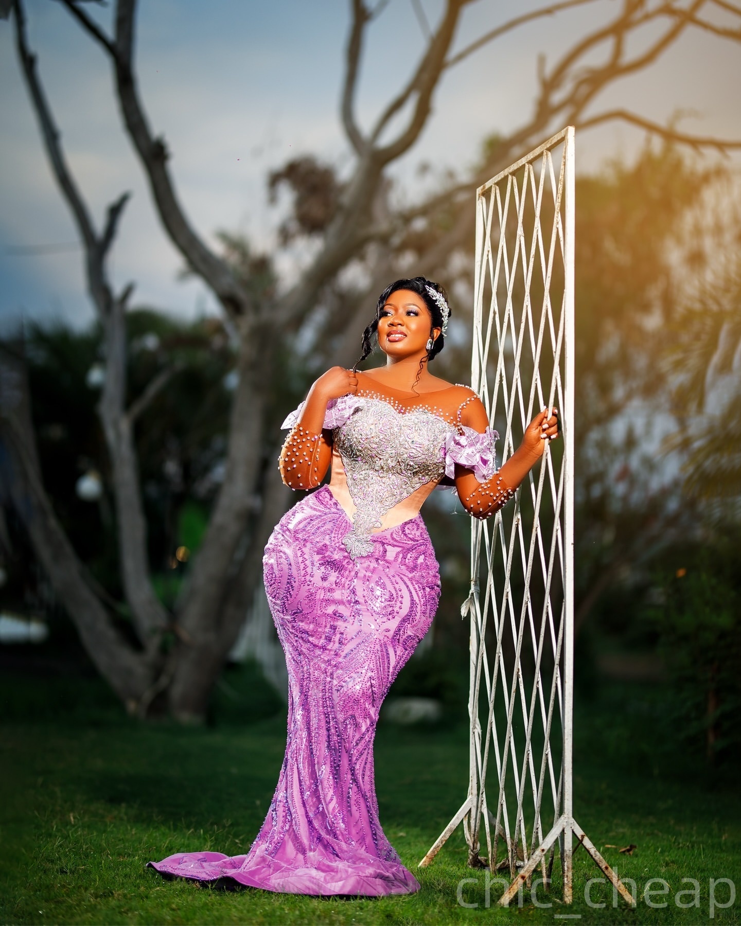 Mermaid Lilac Prom Dresses 2025 Crystals Beaded Flowers Sheer Neck Evening Formal Party Second Birthday Engagement Gowns Plus Size Dress For Special O