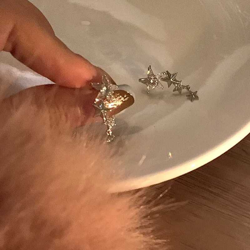 Shiny Zircon Star Tassel Earrings Women Korean Cute Elegant Pentagram Drop Earring Y2K Jewelry Wedding Y250812