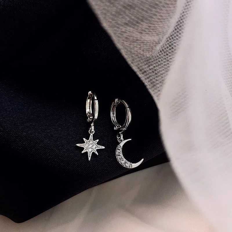 VENTFILLE 925 Sterling Silver CZ Star Moon Asymmetric Hoop Earrings for Women Girls Gold Silver Color Party Jewelry Gifts Y250812