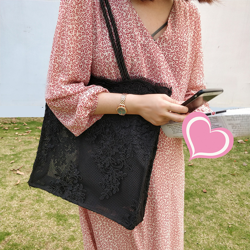 2025 Dongdaemun Summer Lace Fairy Embroidery Single Shoulder Women's Korean Large Capacity Hollow Shopping Bag ddmymarket