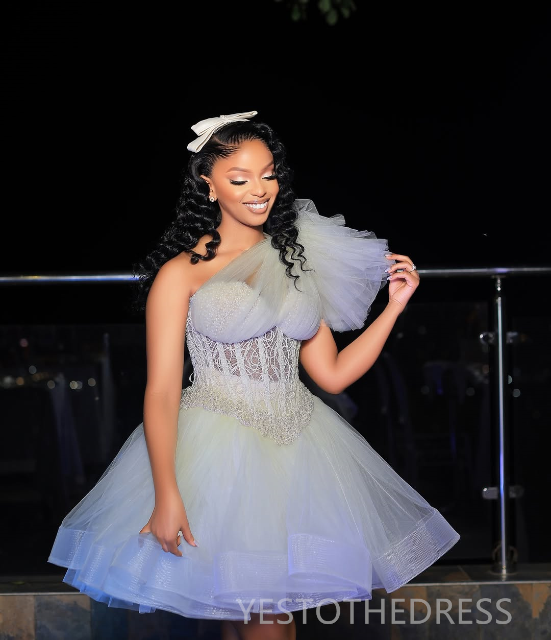 2025 Ivory Cocktail Dresses For Women Short Mini Dress One Shoulder Tiered Tulle Appliqued Illusion Puffy Homecoming Dresses Mini Gown For Nigeria Bla