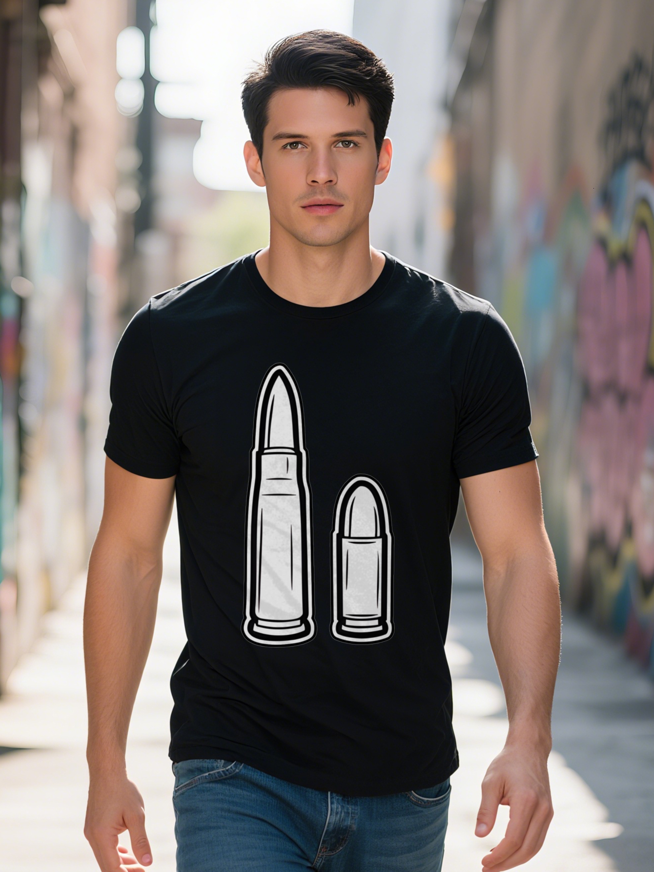 Men s Casual Graphic T Shirt with Bullet Print Design Lightweight gsm Regular Fit Round Neck Summer Tee 0d905