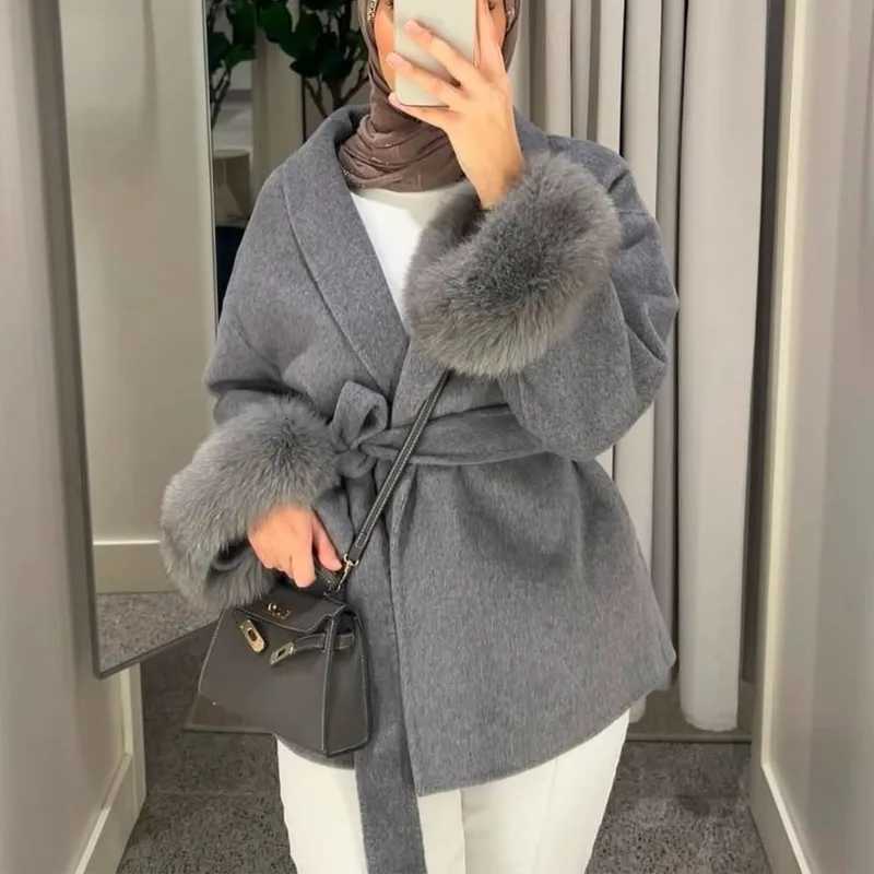 Talenza Womens Wool Coat Fashion New Thick Woolen Coat Office Lady Casual Lapel Loose Belt Short Coat Women Female Outfits 2025 Z250813