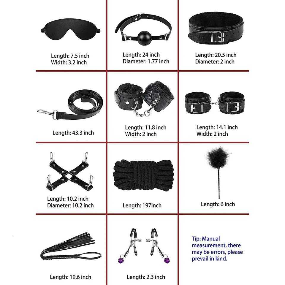 11 Pcs BDSM Leather Bondage Sets Restraint Kits Bondage Gear Accessories for Women and Couples Adult Sex Toy W250813