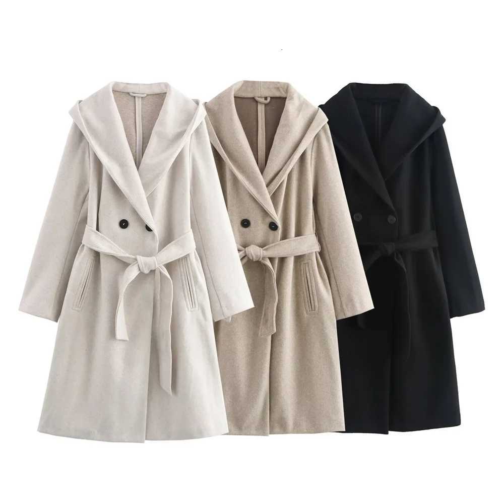 2024 RARF Autumn New Womens European and American Fashion Collar Hoodie with Belt Bow Pocket Soft Windcoat Coat Z250813